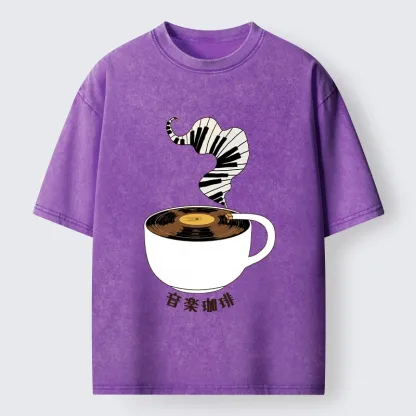Tokyo-Tiger Piano Smoke Rises From Coffee Mug Washed T-Shirt