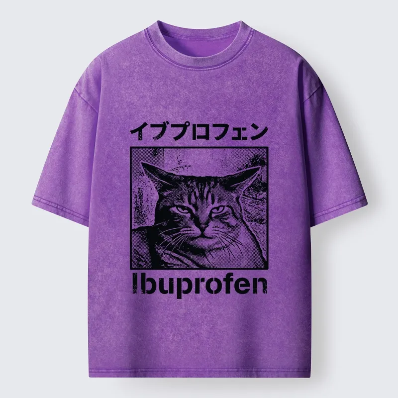 Tokyo-Tiger Tough Cat Loves Ibuprofen Pain Relief Washed T-Shirt