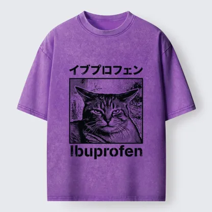Tokyo-Tiger Tough Cat Loves Ibuprofen Pain Relief Washed T-Shirt