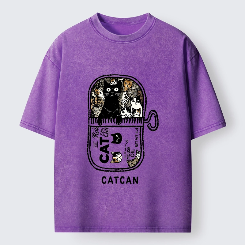 Tokyo-Tiger Tin Can Fully Packed With All Cute Cats Washed T-Shirt