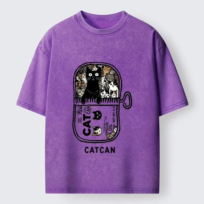Tokyo-Tiger Tin Can Fully Packed With All Cute Cats Washed T-Shirt