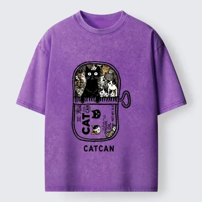 Tokyo-Tiger Tin Can Fully Packed With All Cute Cats Washed T-Shirt