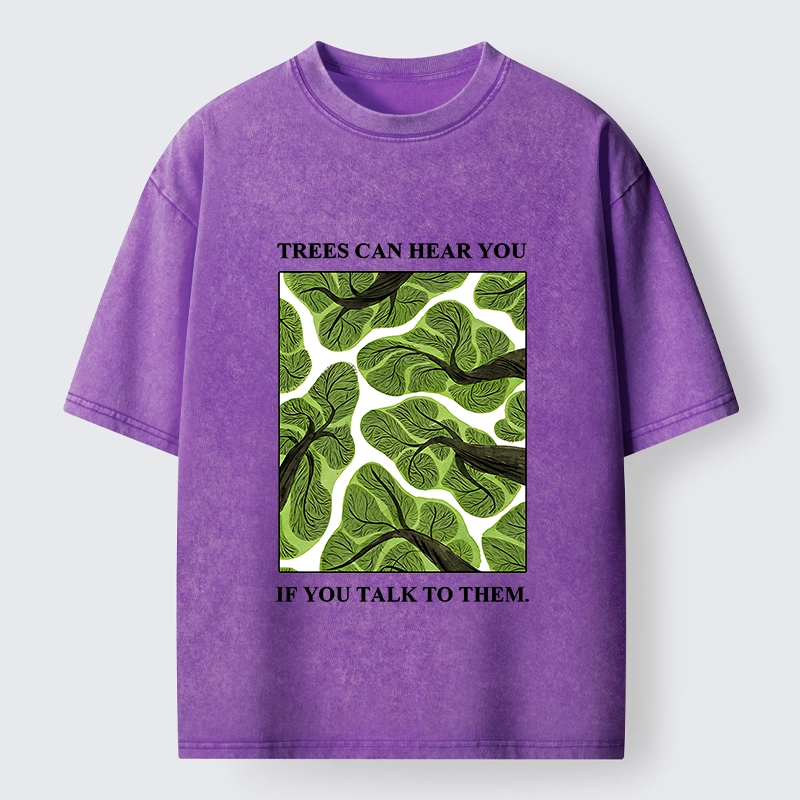 Tokyo-Tiger Calm Nature Print Trees Listen To You Washed T-Shirt