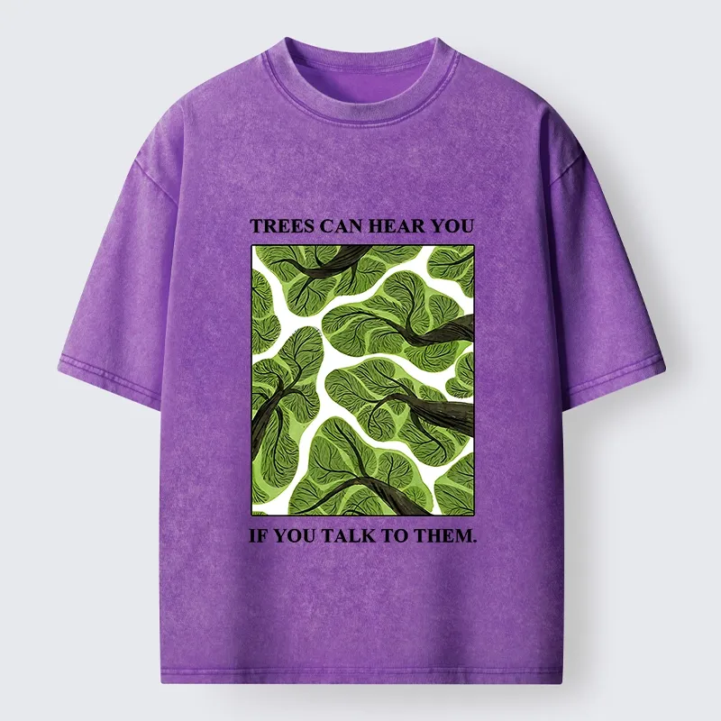 Tokyo-Tiger Calm Nature Print Trees Listen To You Washed T-Shirt