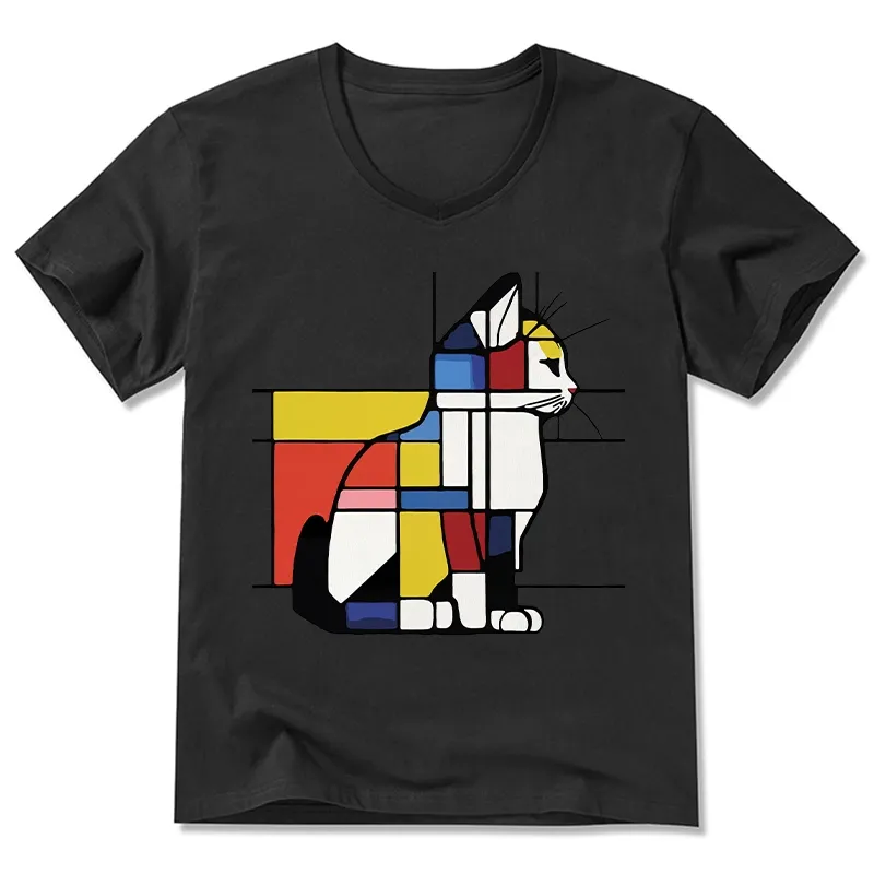 Tokyo-Tiger Geometric Cat Art In Primary Colors V-Neck Classic T-Shirt