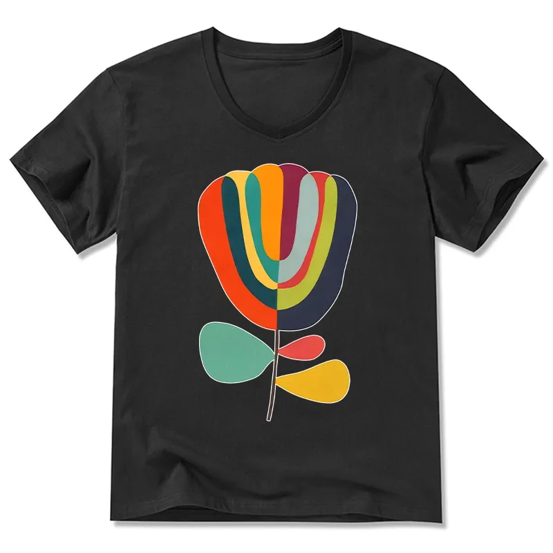 Tokyo-Tiger Colorful Flower Minimalist Print V-Neck Classic T-Shirt