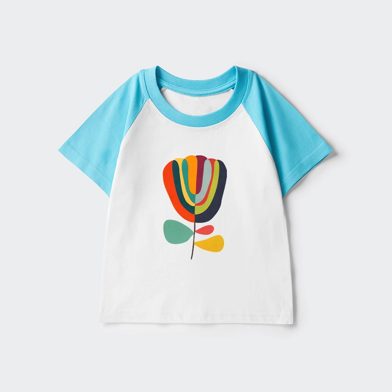 Tokyo-Tiger Colorful Flower Minimalist Print Kids Raglan T-shirt