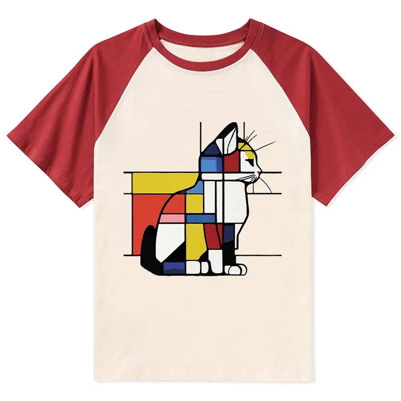 Tokyo-Tiger Geometric Cat Art In Primary Colors Raglan T-shirt
