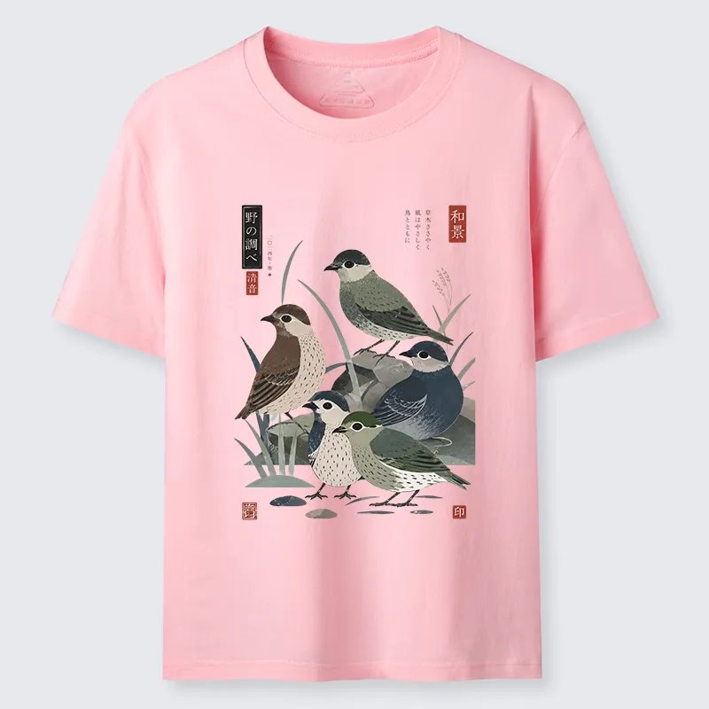 Tokyo-Tiger Cute Little Birds Japanese Folk Print Classic T-Shirt