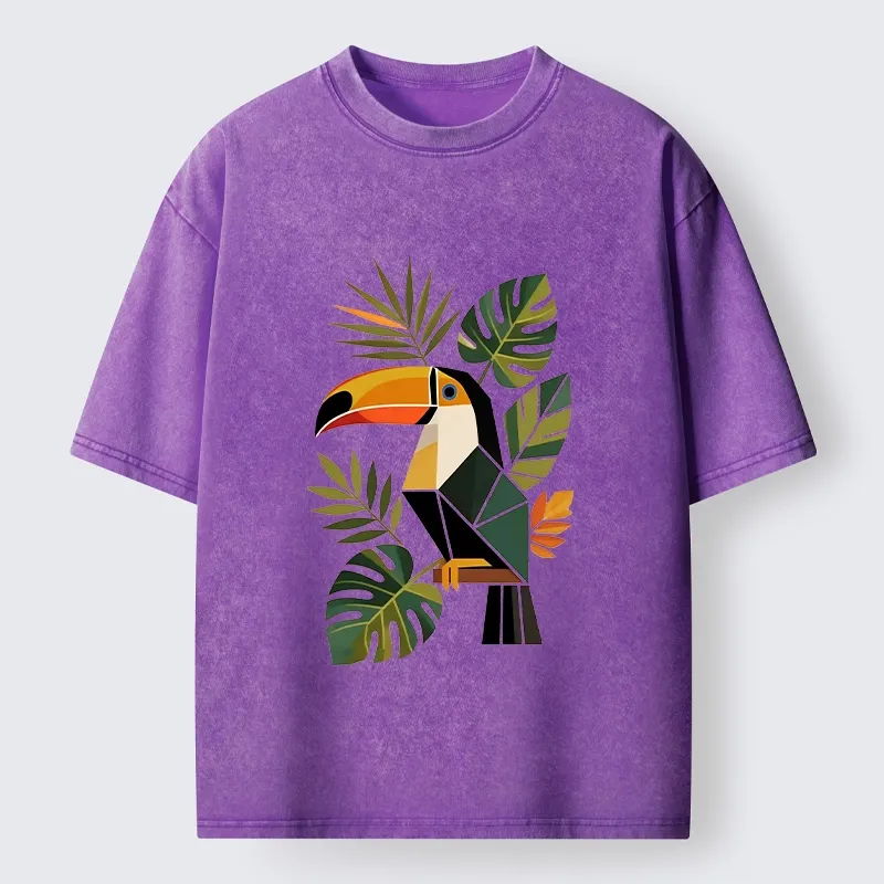 Tokyo-Tiger Tropical Toucan Art Washed T-Shirt