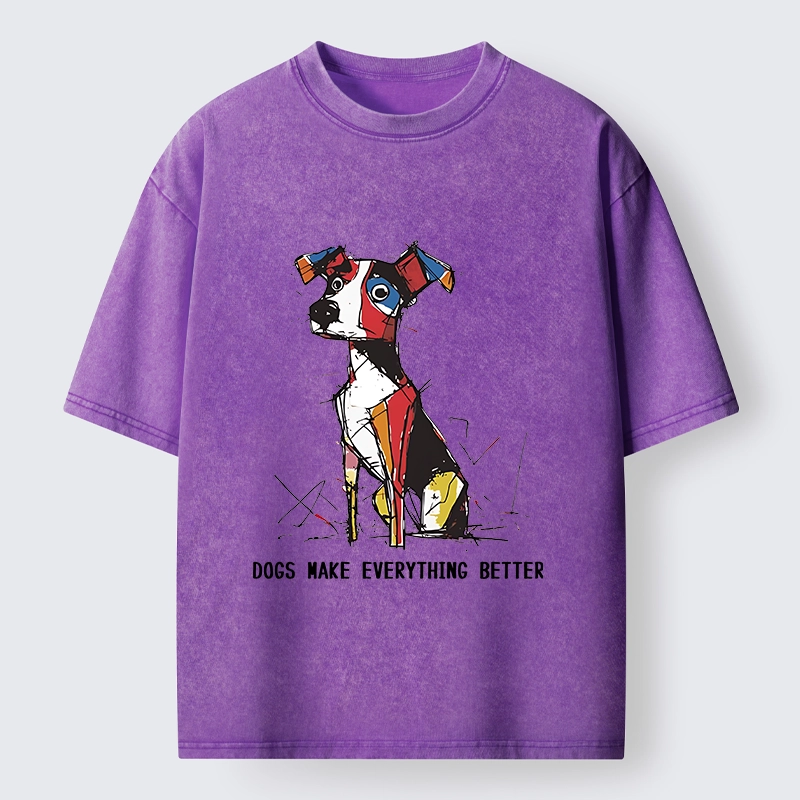 Tokyo-Tiger Colorful Puppy Street Art Graphic Washed T-Shirt