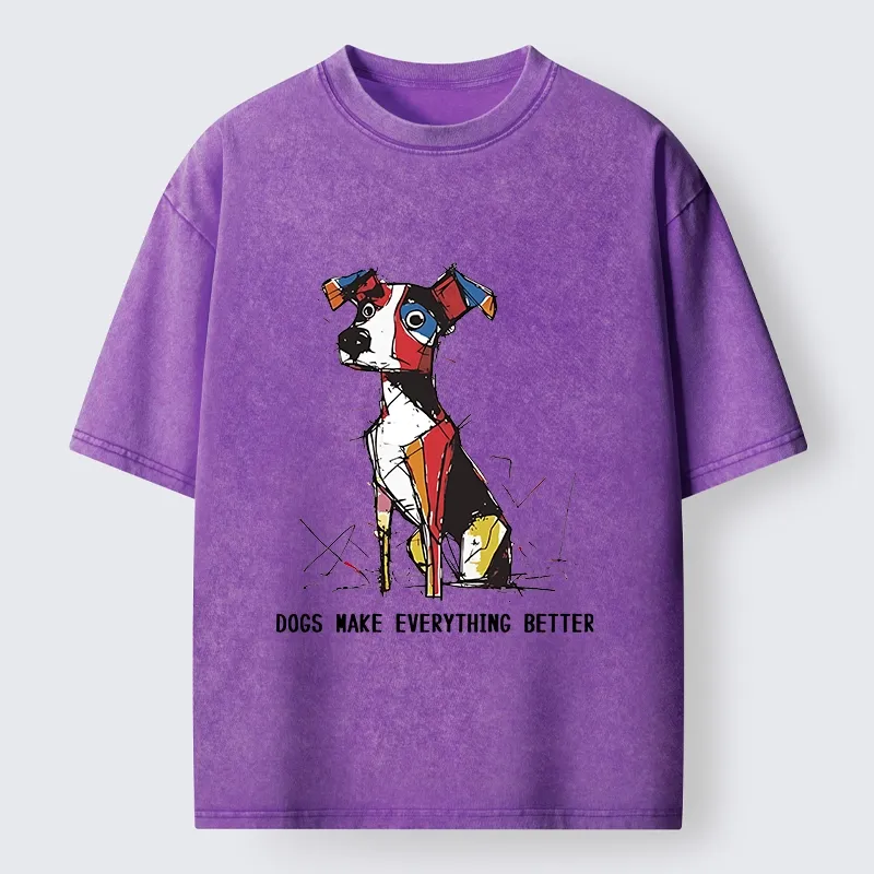 Tokyo-Tiger Colorful Puppy Street Art Graphic Washed T-Shirt