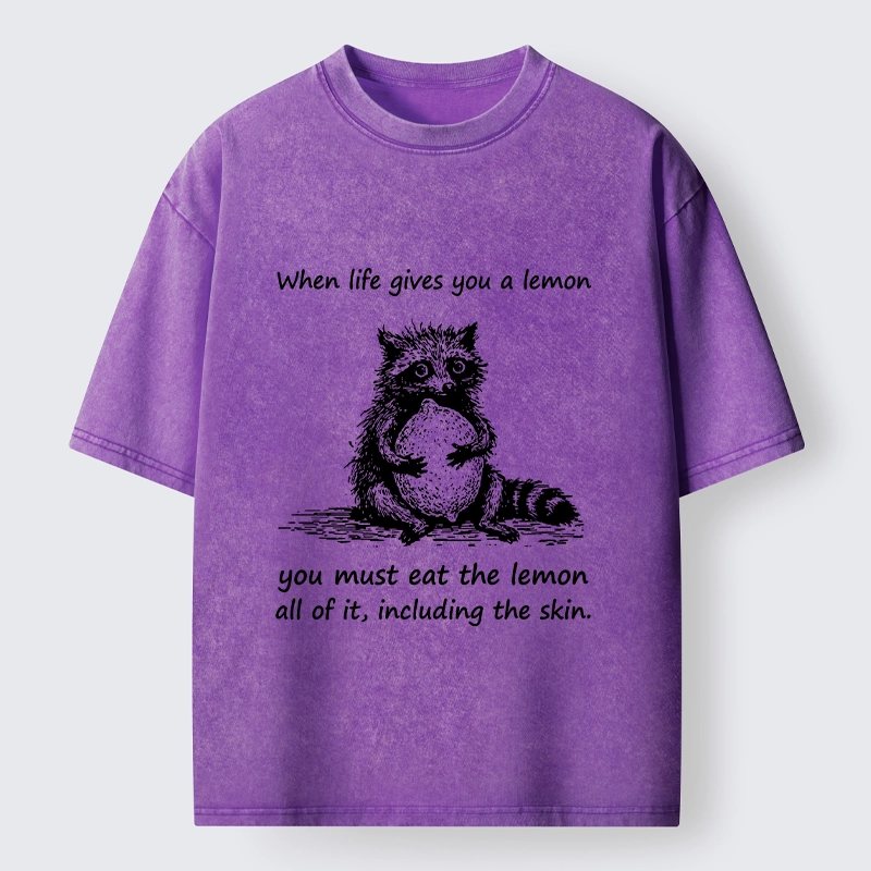 Tokyo-Tiger Sour Lemon Raccoon Funny Meme Washed T-Shirt