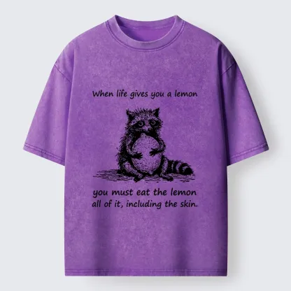 Tokyo-Tiger Sour Lemon Raccoon Funny Meme Washed T-Shirt