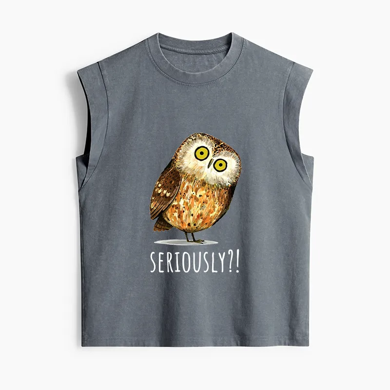Tokyo-Tiger Seriously Confused Owl Meme Art Women's Washed Tank Tops