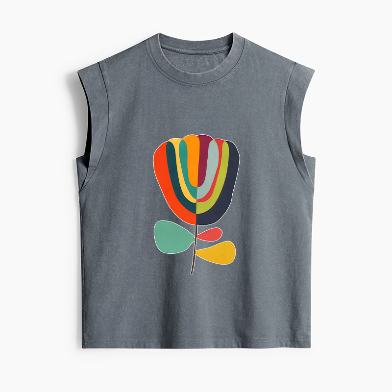 Tokyo-Tiger Colorful Flower Minimalist Print Women's Washed Tank Tops