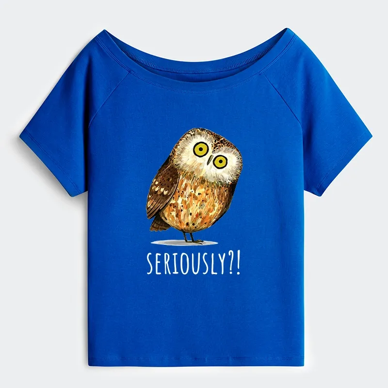 Tokyo-Tiger Seriously Confused Owl Meme Art Off Shoulder T-Shirt