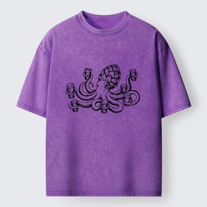 Tokyo-Tiger Sea Creature Loves Cold Brew Drinks Washed T-Shirt