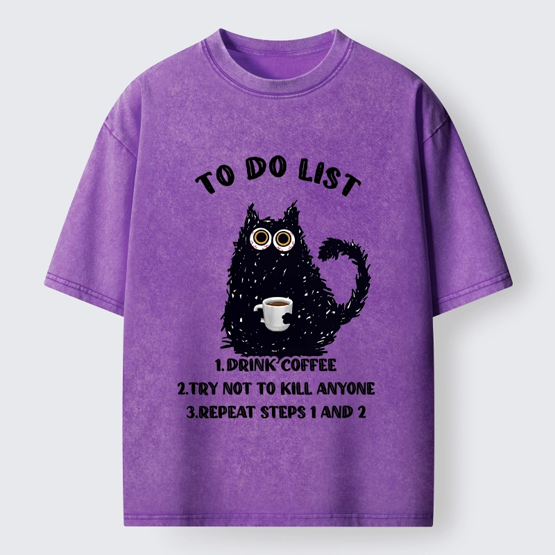 Tokyo-Tiger Funny Meme Daily Coffee Routine Washed T-Shirt