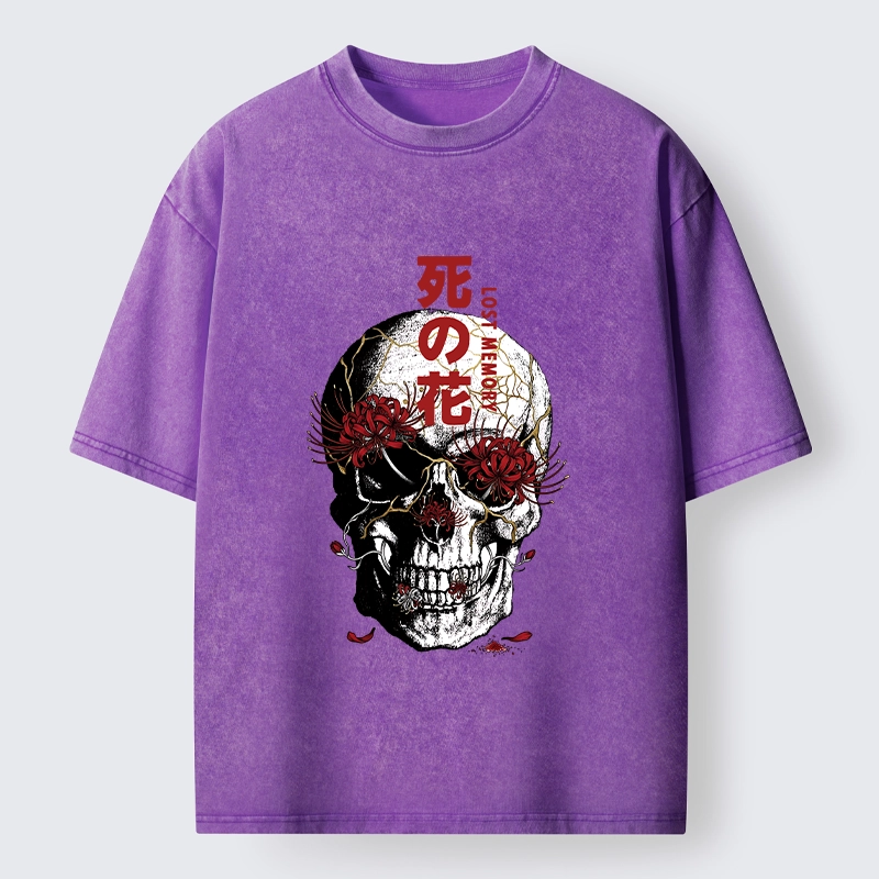 Tokyo-Tiger Dark Goth Spider Lily Skull Art Washed T-Shirt
