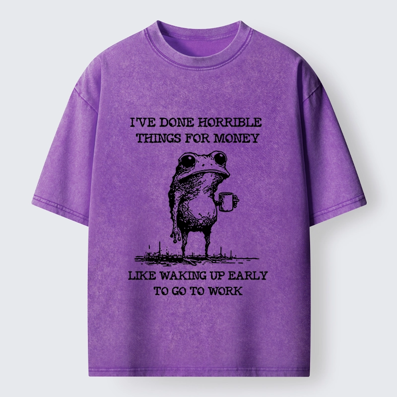 Tokyo-Tiger Funny Meme Work Early Wake Frog Washed T-Shirt