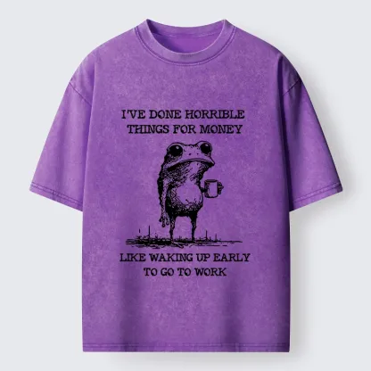 Tokyo-Tiger Funny Meme Work Early Wake Frog Washed T-Shirt