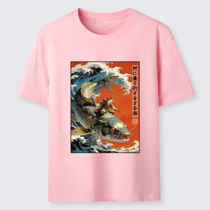 Tokyo-Tiger Ukiyo E Cat Fishing Art Classic T-Shirt