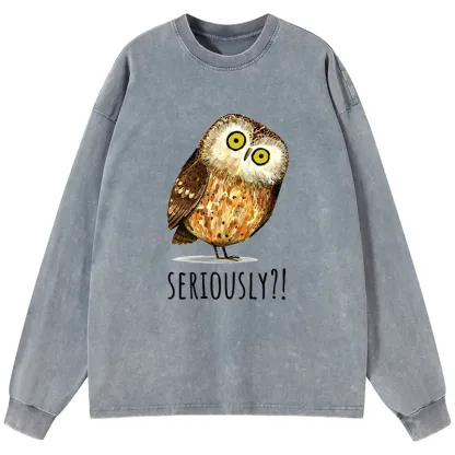 Tokyo-Tiger Seriously Confused Owl Meme Art Washed Long Sleeve T-Shirt