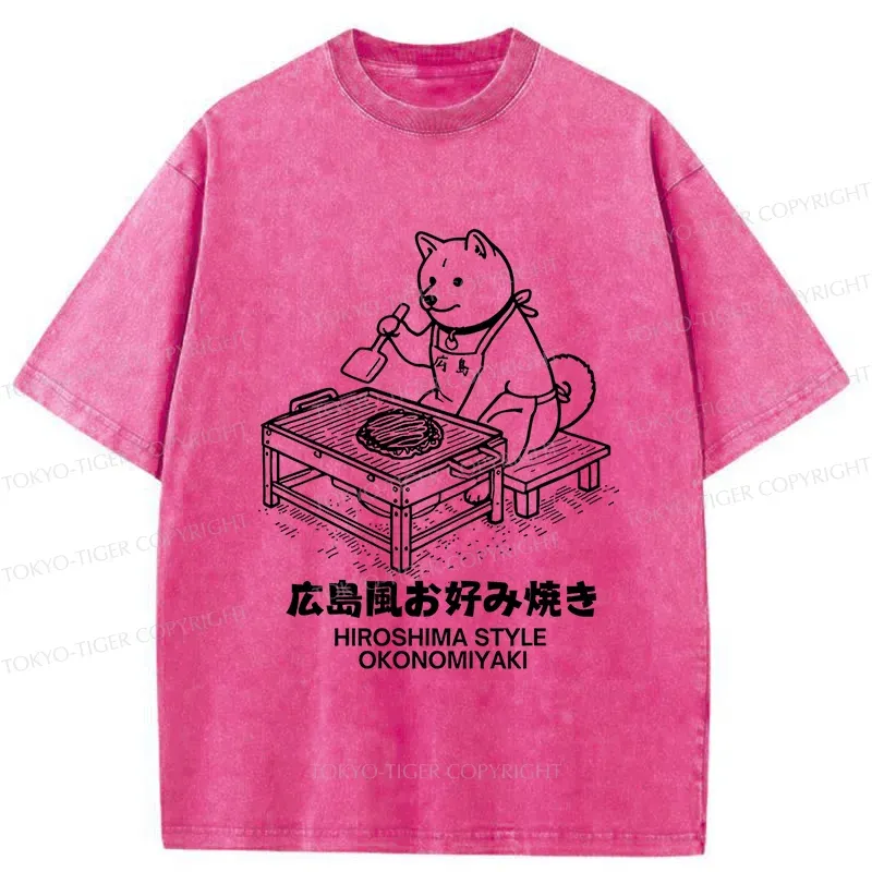 Tokyo-Tiger Cute Dog Okonomiyaki Washed T-Shirt