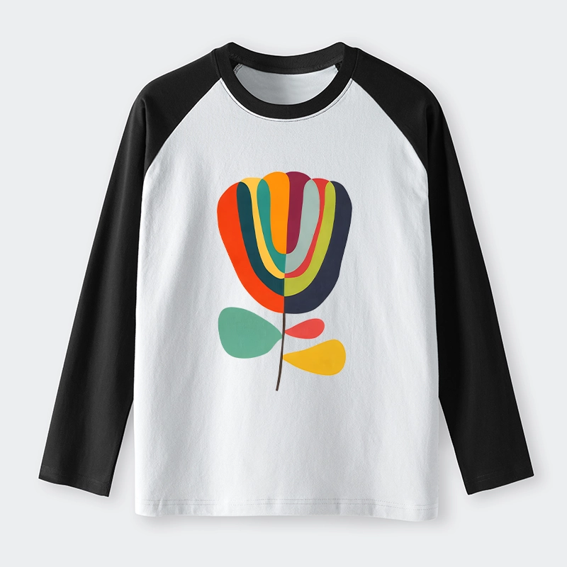 Tokyo-Tiger Colorful Flower Minimalist Print Raglan Long Sleeve T-shirt