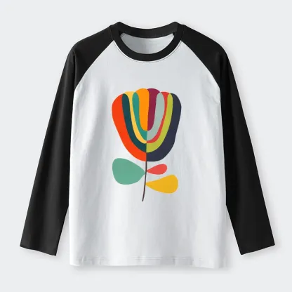 Tokyo-Tiger Colorful Flower Minimalist Print Raglan Long Sleeve T-shirt