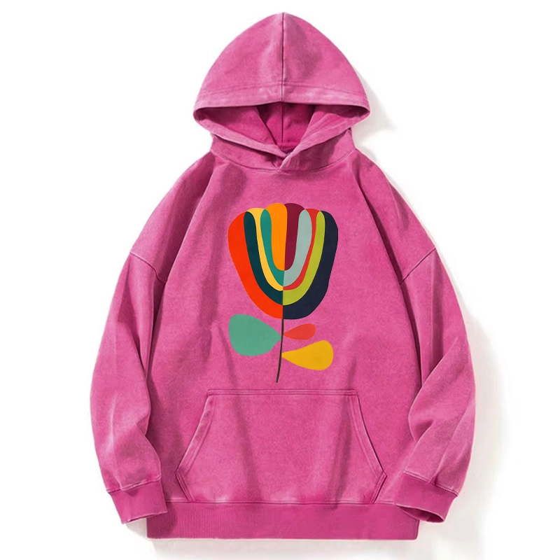 Tokyo-Tiger Colorful Flower Minimalist Print Washed Hoodie