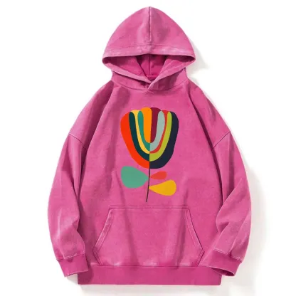Tokyo-Tiger Colorful Flower Minimalist Print Washed Hoodie