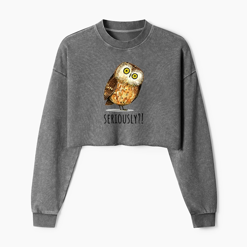 Tokyo-Tiger Seriously Confused Owl Meme Art Washed Crop Sweatshirt