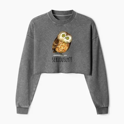 Tokyo-Tiger Seriously Confused Owl Meme Art Washed Crop Sweatshirt