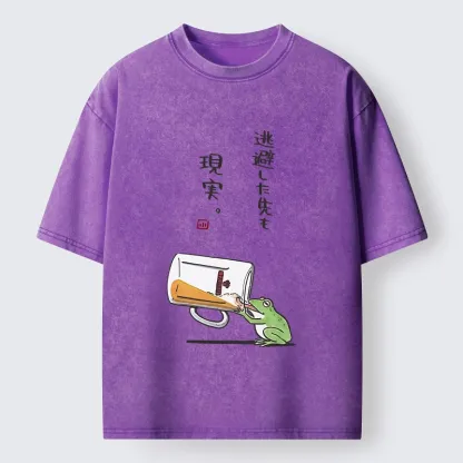 Tokyo-Tiger Chill Escape Frog Sake Graphic Washed T-Shirt