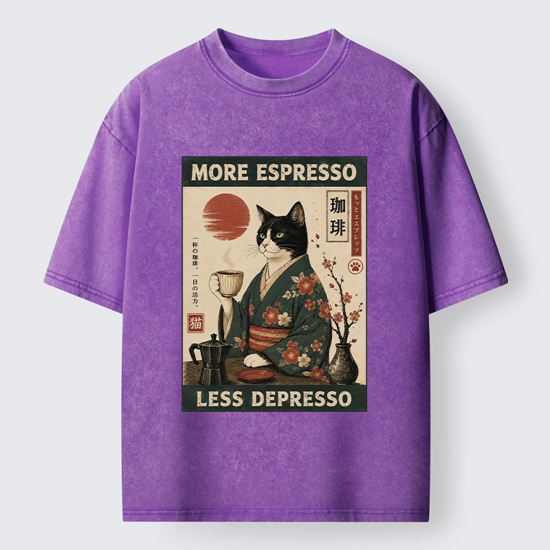 Tokyo-Tiger Funny Meme Kimono Cat Coffee Poster Washed T-Shirt