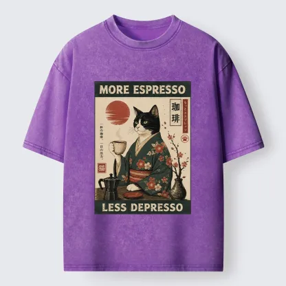 Tokyo-Tiger Funny Meme Kimono Cat Coffee Poster Washed T-Shirt