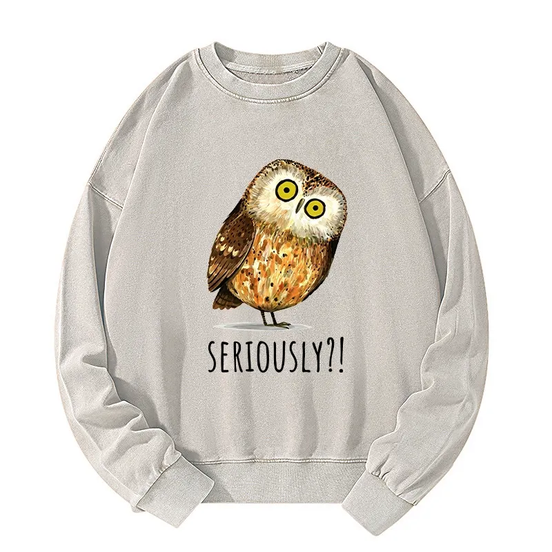 Tokyo-Tiger Seriously Confused Owl Meme Art Washed Sweatshirt Sale