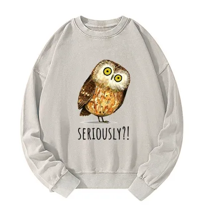 Tokyo-Tiger Seriously Confused Owl Meme Art Washed Sweatshirt