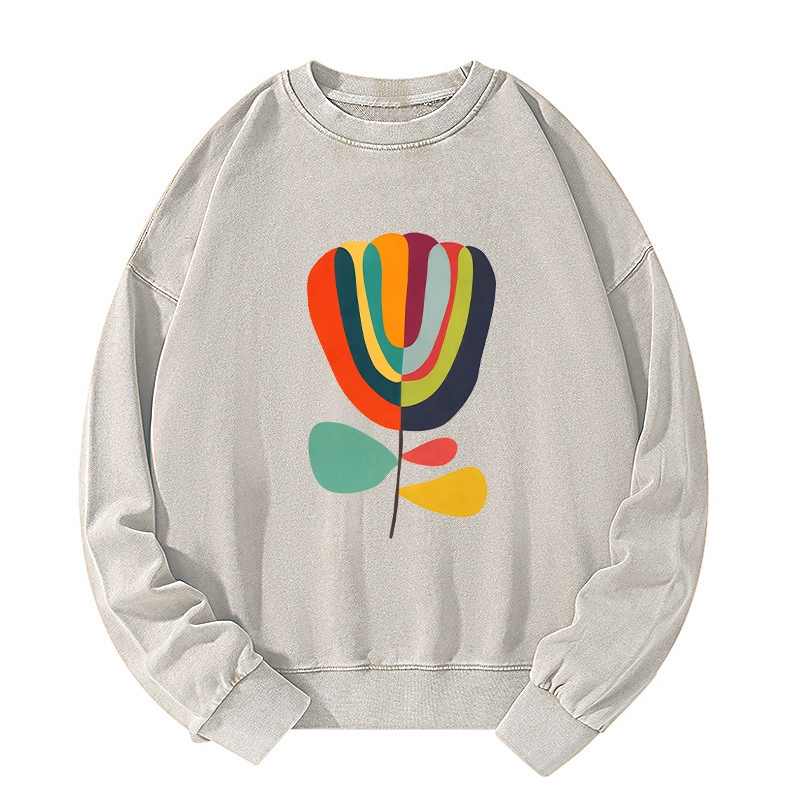 Tokyo-Tiger Colorful Flower Minimalist Print Washed Sweatshirt
