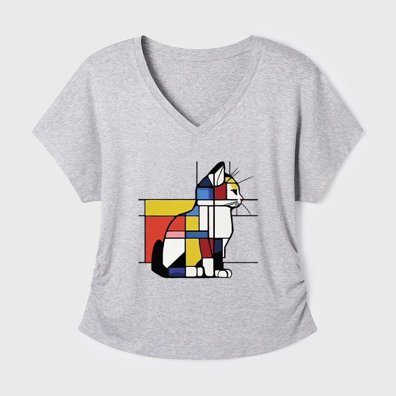 Tokyo-Tiger Geometric Cat Art In Primary Colors Modal Dolman Sleeve T-Shirt
