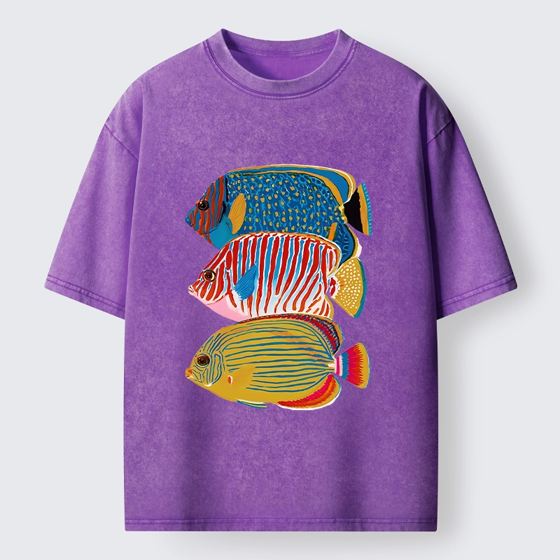 Tokyo-Tiger Three Bright Tropical Ocean Fish Washed T-Shirt