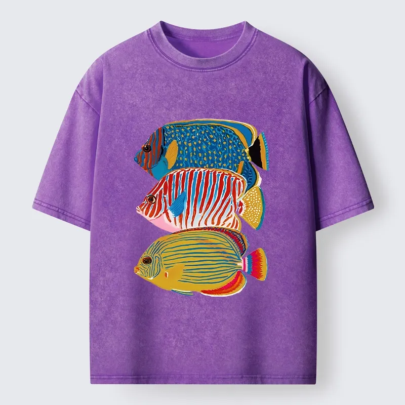 Tokyo-Tiger Three Bright Tropical Ocean Fish Washed T-Shirt Sale