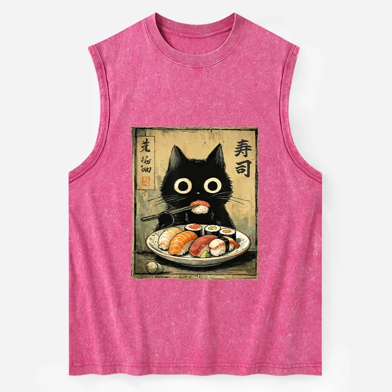 Tokyo-Tiger Vintage Japanese Sushi Cat Washed Tank
