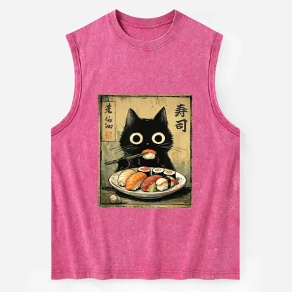 Tokyo-Tiger Vintage Japanese Sushi Cat Washed Tank