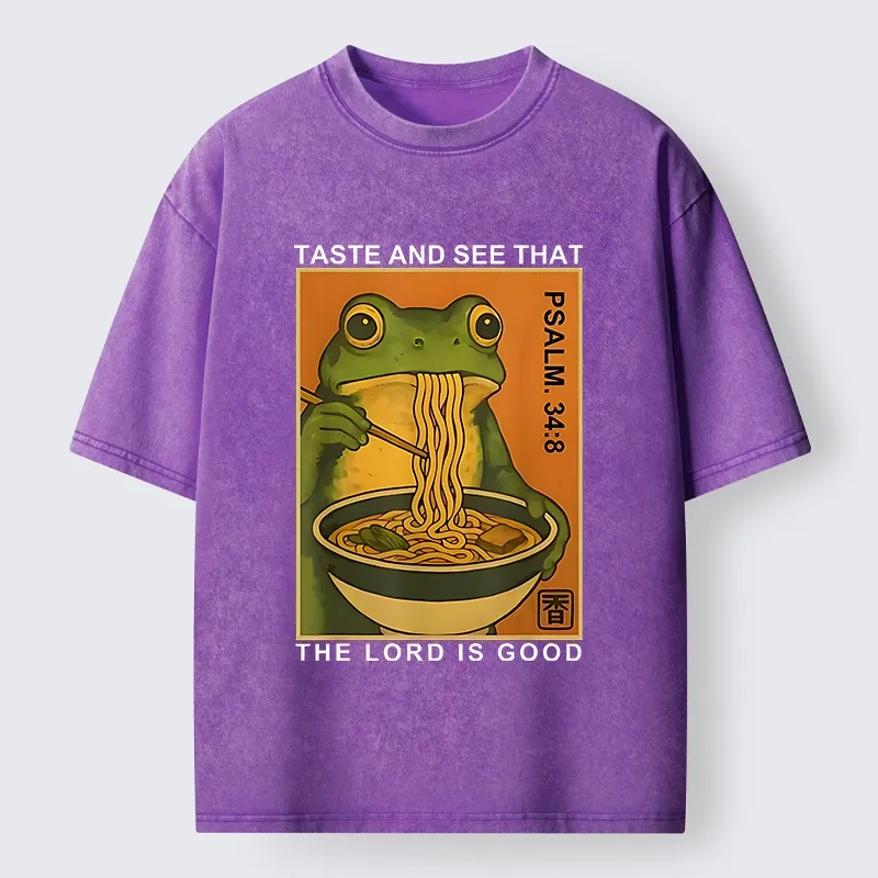 Tokyo-Tiger Asian Frog Slurp Noodle Humor Washed T-Shirt