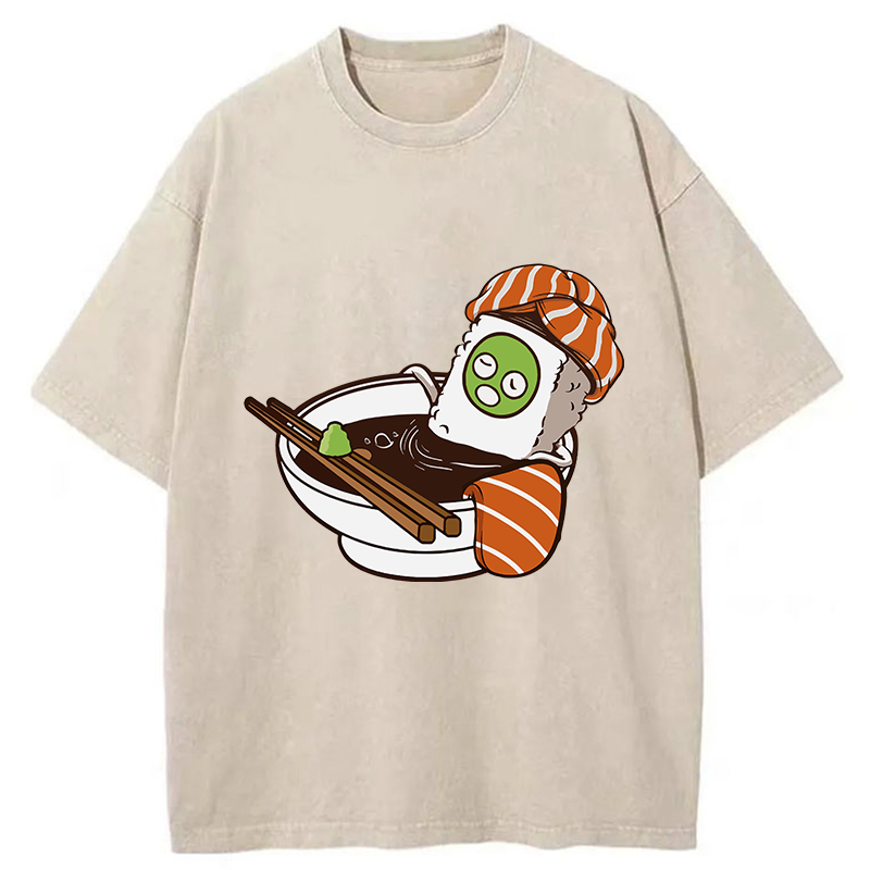 Tokyo-Tiger Lovely Sushi Soy Sauce Bath Washed T-Shirt