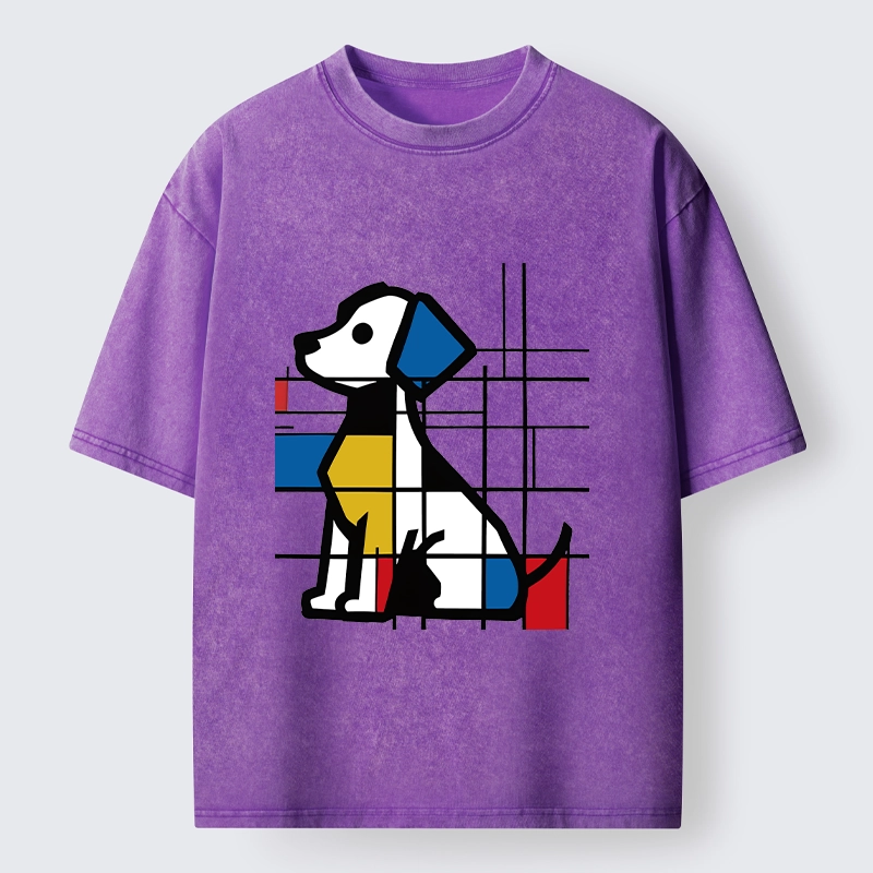 Tokyo-Tiger Mondrian Geometric Dog Art Washed T-Shirt