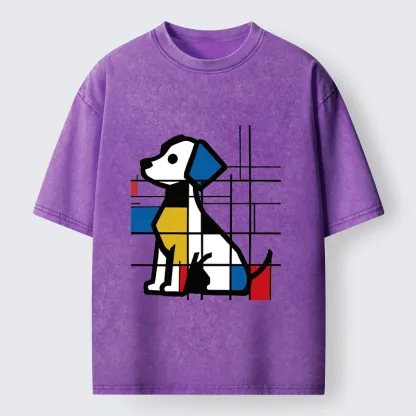Tokyo-Tiger Mondrian Geometric Dog Art Washed T-Shirt